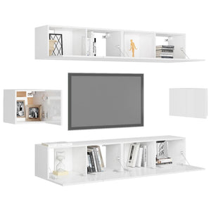 Set Mobili TV 6 pz Bianco Lucido in Truciolato 3079313