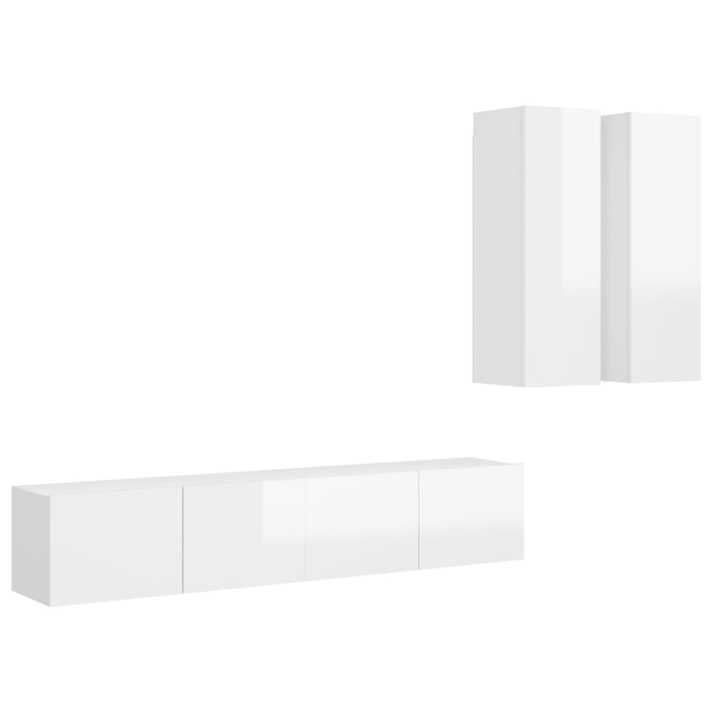 Set di Mobili Porta TV 4 pz Bianco Lucido in Legno Multistrato 3079316