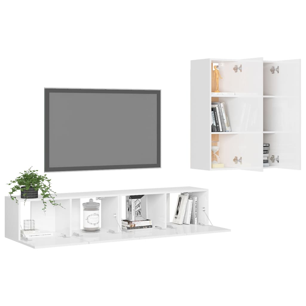 Set di Mobili Porta TV 4 pz Bianco Lucido in Legno Multistrato 3079316