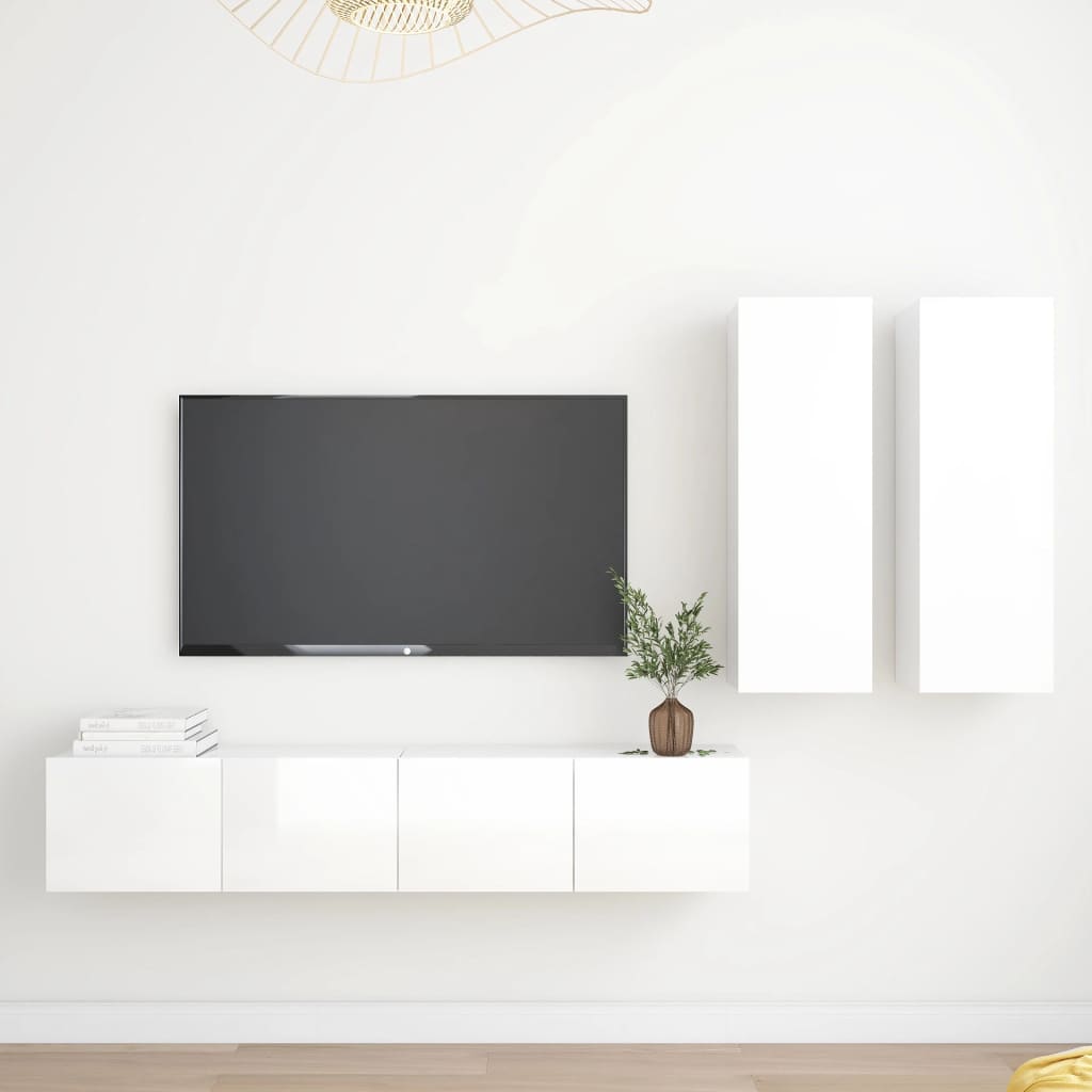 Set di Mobili Porta TV 4 pz Bianco Lucido in Legno Multistrato 3079316