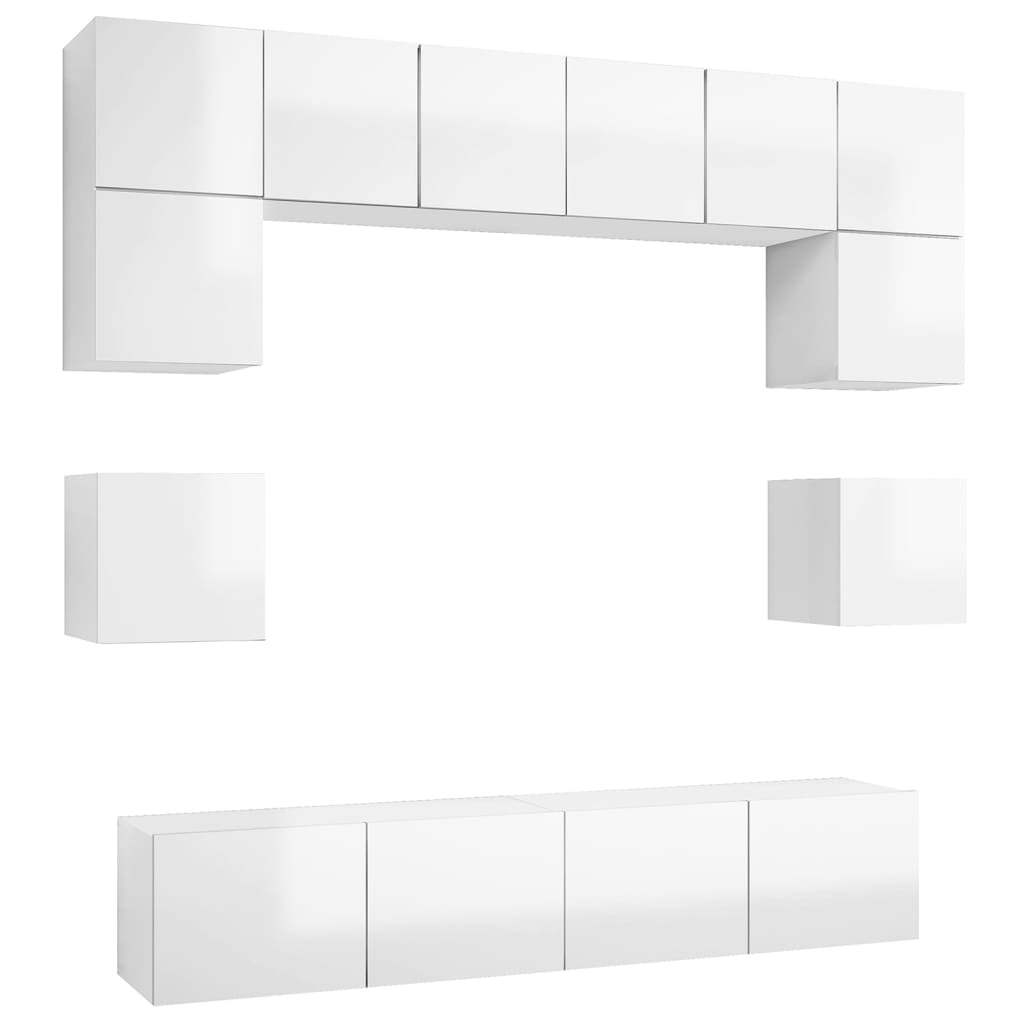 Set Mobili TV 8 pz Bianco Lucido in Truciolato cod mxl 61497