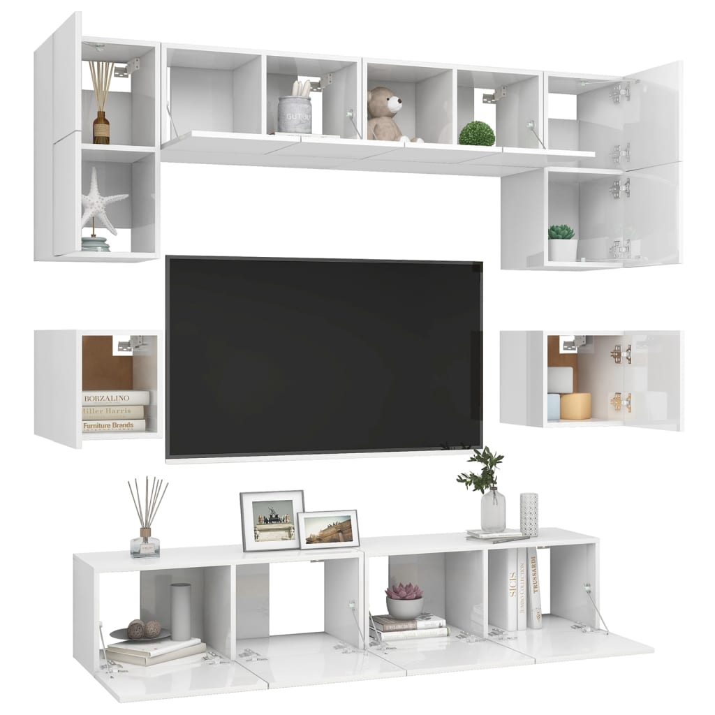 Set Mobili TV 8 pz Bianco Lucido in Truciolato cod mxl 61497