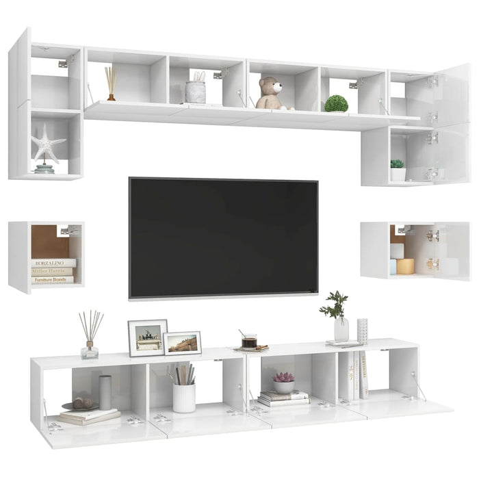 Set Mobili TV 8 pz Bianco Lucido in Truciolato 3079322