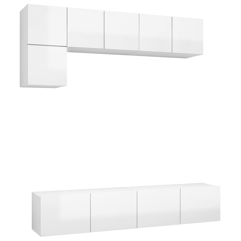 Set di Mobili Porta TV 5 pz Bianco Lucido in Legno Multistrato 3079323