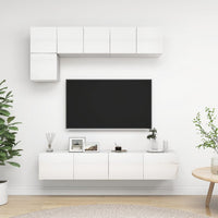 Set di Mobili Porta TV 5 pz Bianco Lucido in Legno Multistrato 3079323