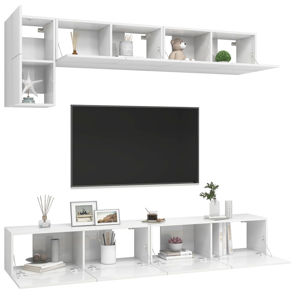 Set Mobili TV 5 pz Bianco Lucido in Truciolato