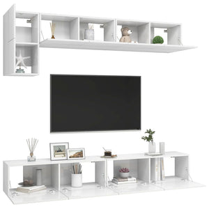 Set Mobili TV 5 pz Bianco Lucido in Truciolato