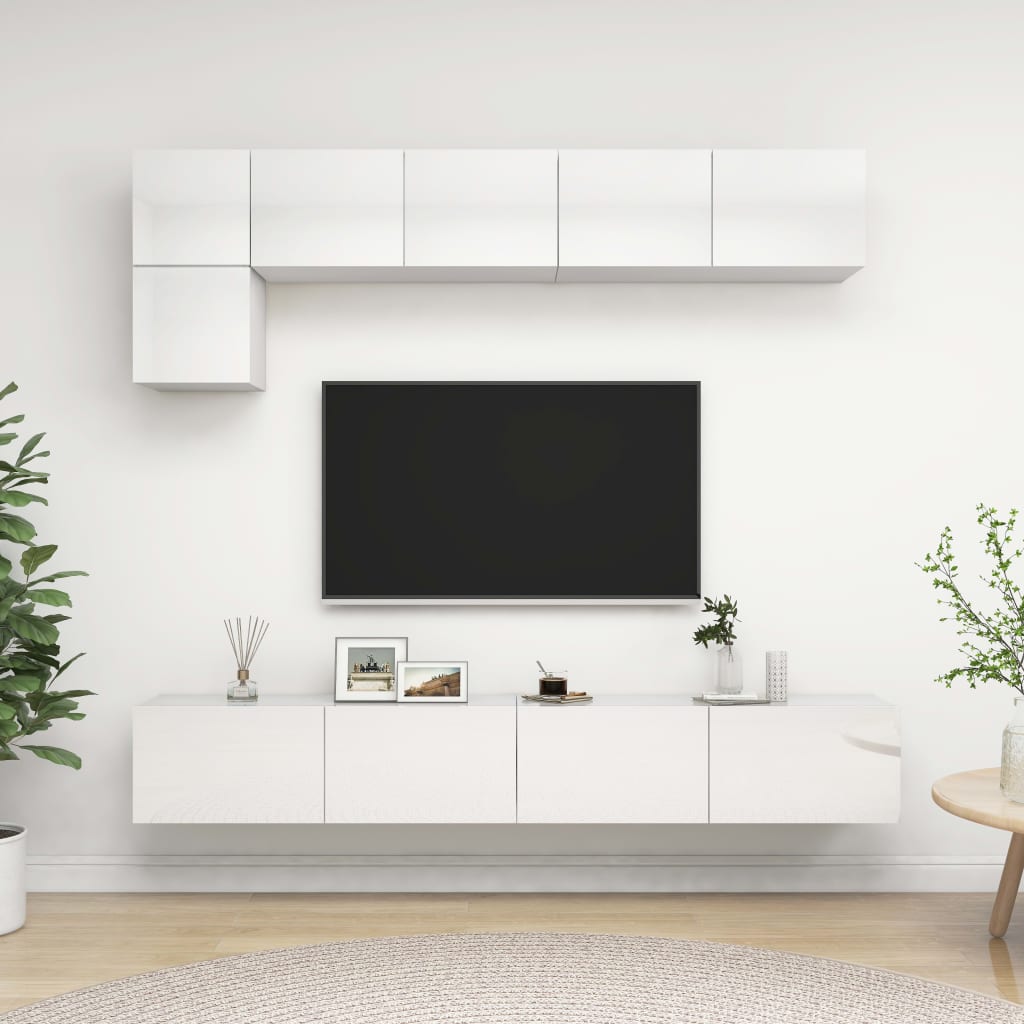 Set Mobili TV 5 pz Bianco Lucido in Truciolato