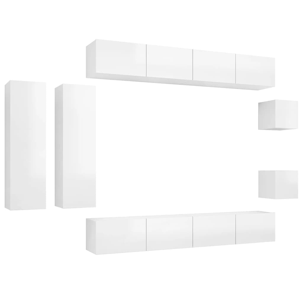 Set Mobili TV 8 pz Bianco Lucido in Truciolato 3079336