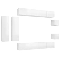 Set Mobili TV 8 pz Bianco Lucido in Truciolato 3079336