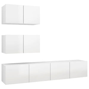 Set Mobili TV 4 pz Bianco Lucido in Truciolato cod mxl 33909