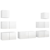 Set di Mobili Porta TV 7 pz Bianco Lucido in Legno Multistrato 3079342