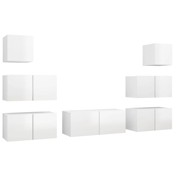 Set di Mobili Porta TV 7 pz Bianco Lucido in Legno Multistrato 3079342