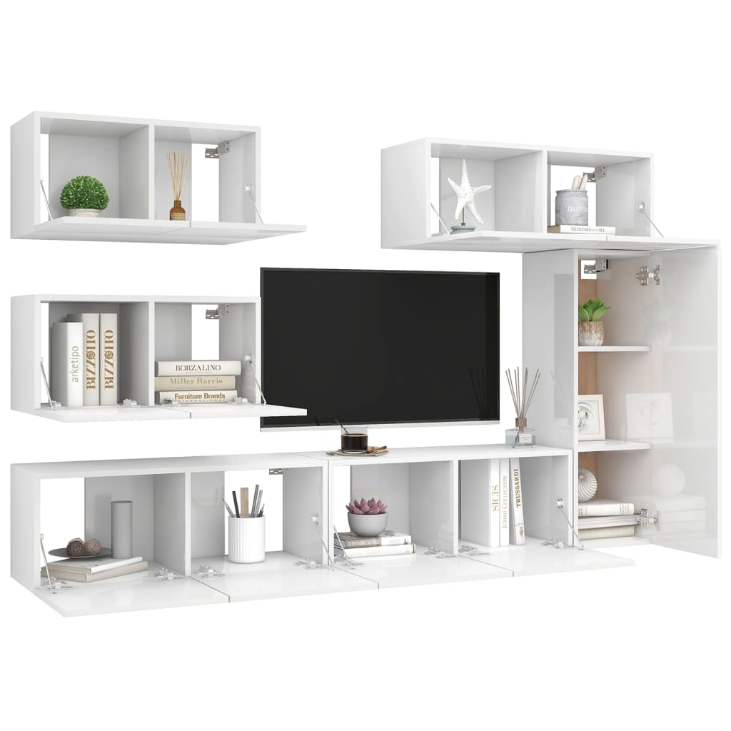 Set di Mobili Porta TV 6 pz Bianco Lucido in Legno Multistratocod mxl 72877