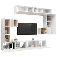 Set Mobili Porta TV 8pz Bianco Lucido in Legno Multistrato cod mxl 61167