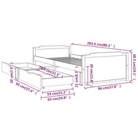 Giroletto Cassetti Grigio Scuro Legno Massello di Pino 90x200cm 322163