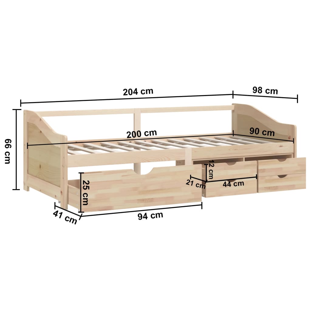 Divano Letto 3 Posti con Cassetti in Pino Massello 90x200cm cod mxl 57597