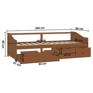 Divano Letto 3 Posti senza Ambrato in Legno di Pino 90x200 cm 322171