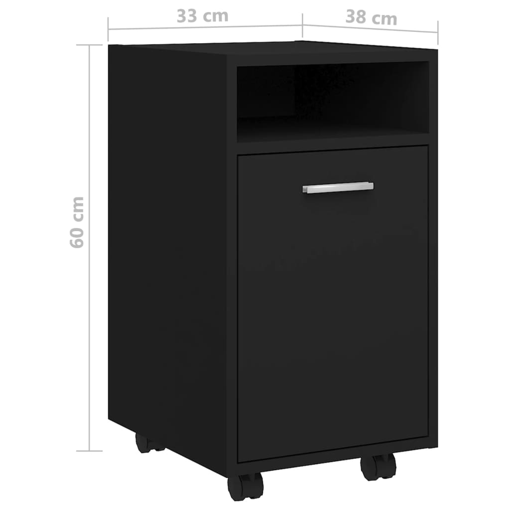 Credenza con Ruote Nera 33x38x60 cm in Truciolato