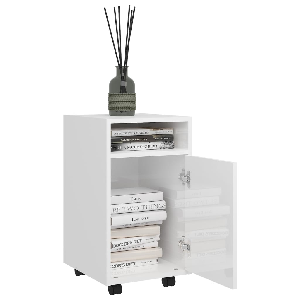 Credenza con Ruote Bianco Lucido 33x38x60 cm Legno Multistratocod mxl 103811