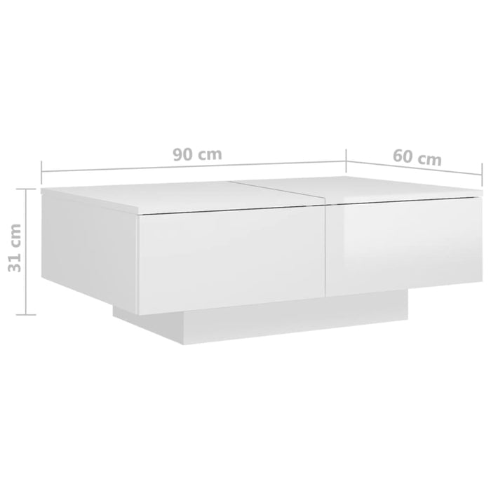 Tavolino da Salotto Bianco Lucido 90x60x31 cm in Truciolato cod mxl 15454