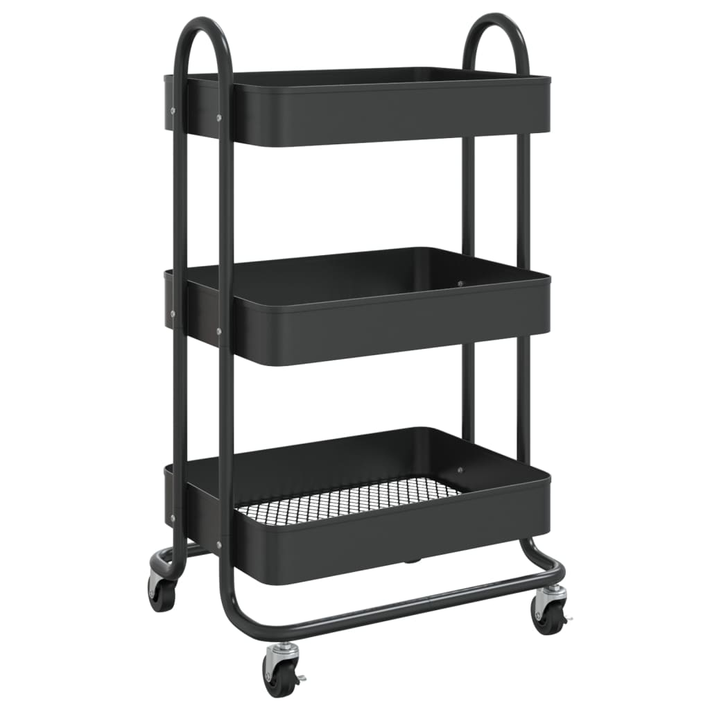 Carrello a 3 Livelli Nero 43x34x79 cm in Acciaio 335865