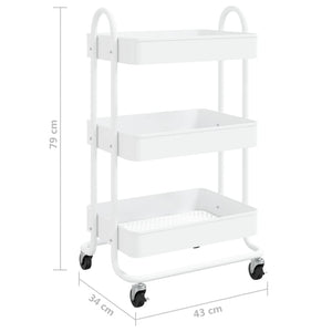 Carrello a 3 Livelli Bianco 43x34x79 cm in Acciaio 335866