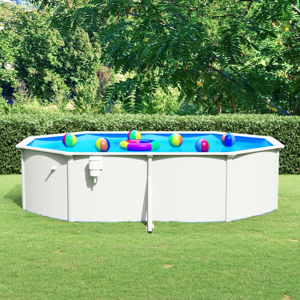 Piscina con Pareti in Acciaio Ovale 490x360x120 cm Bianca 93264