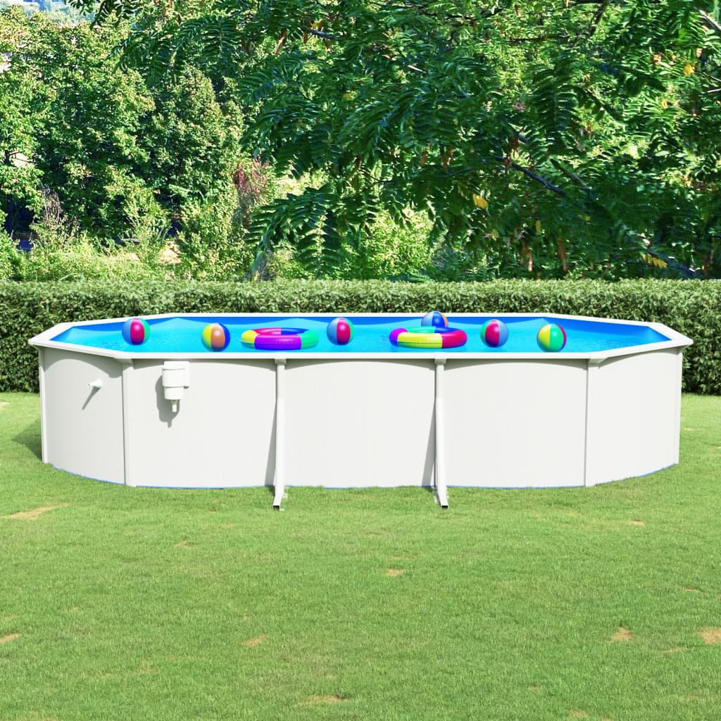 Piscina con Pareti in Acciaio Ovale 610x360x120 cm Bianca 93265