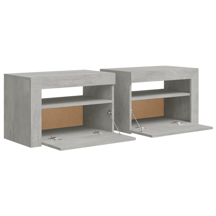 Comodini 2 pz con Luci a LED Grigio Cemento 60x35x40 cm 3080738