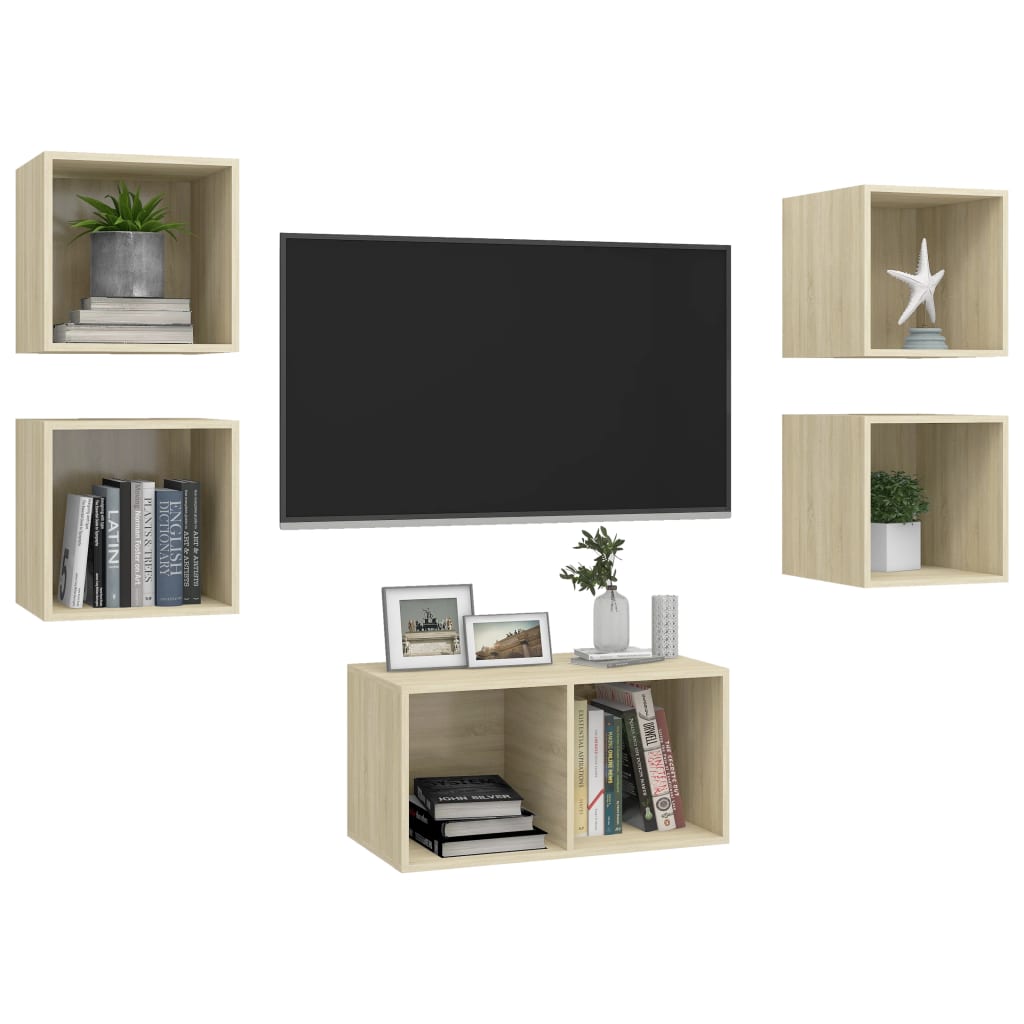 Set Porta TV 5 pz Rovere Sonoma in Truciolato 3079604