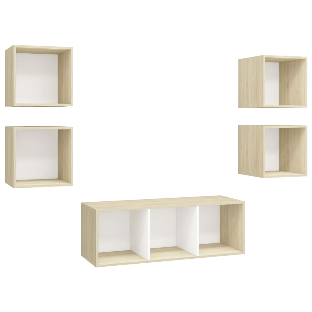 Set Porta TV 5 pz Bianco e Rovere Sonoma in Truciolato cod mxl 59799