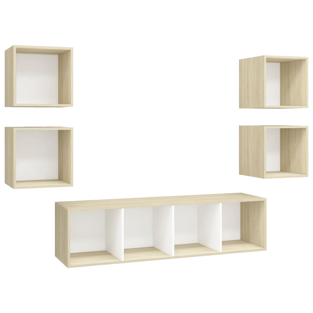 Set Porta TV 5 pz Bianco e Rovere Sonoma in Truciolato cod mxl 59332