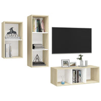 Set Porta TV 3 pz Bianco e Rovere Sonoma in Truciolato cod mxl 17968