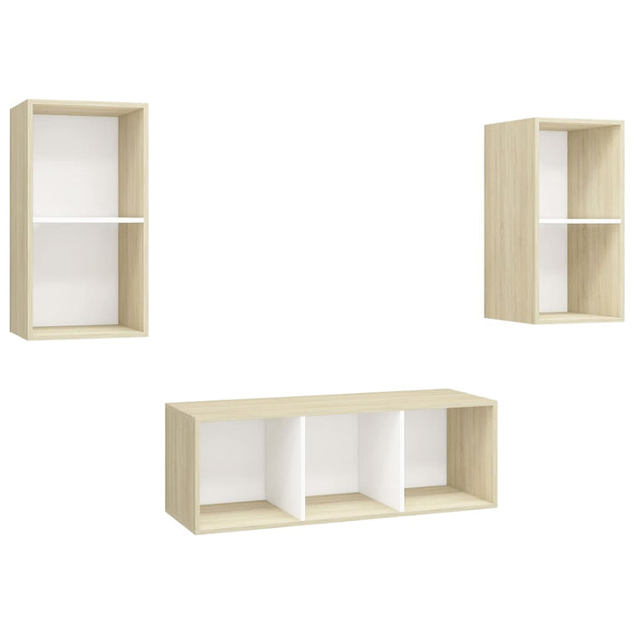 Set Porta TV 3 pz Bianco e Rovere Sonoma in Truciolato cod mxl 18796