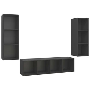 Set Porta TV 3 pz Grigio in Truciolato 3079747