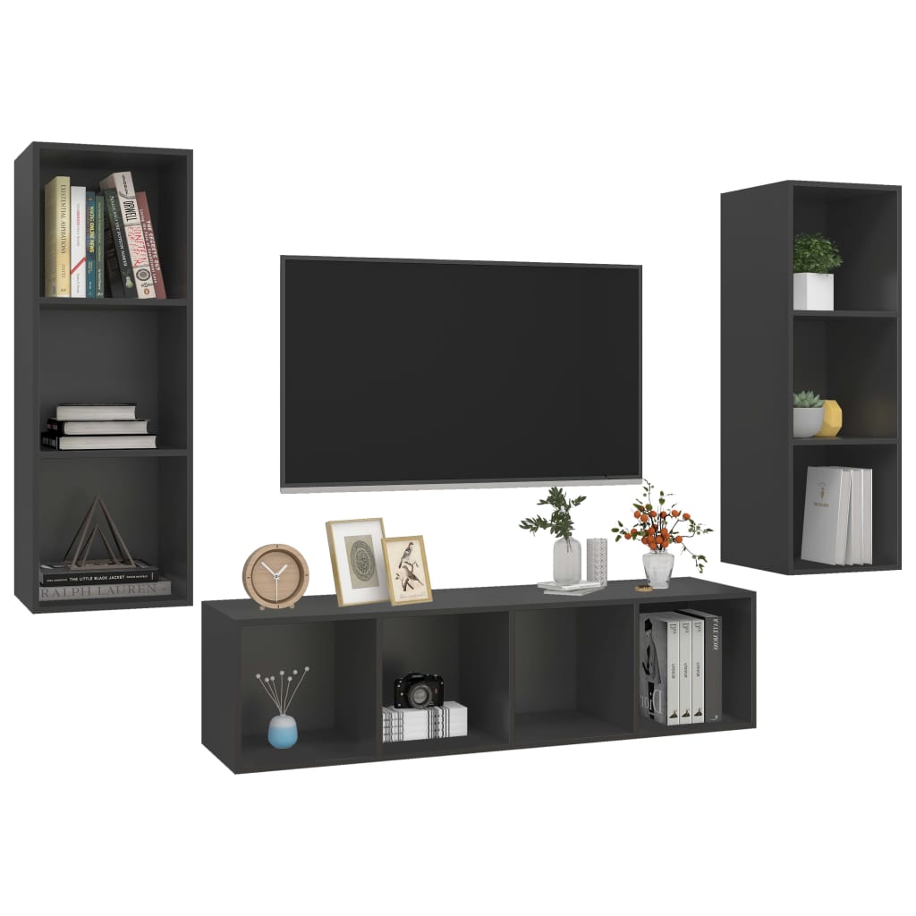 Set Porta TV 3 pz Grigio in Truciolato 3079747