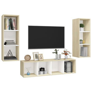 Set Porta TV 3 pz Bianco e Rovere Sonoma in Truciolato cod mxl 17979