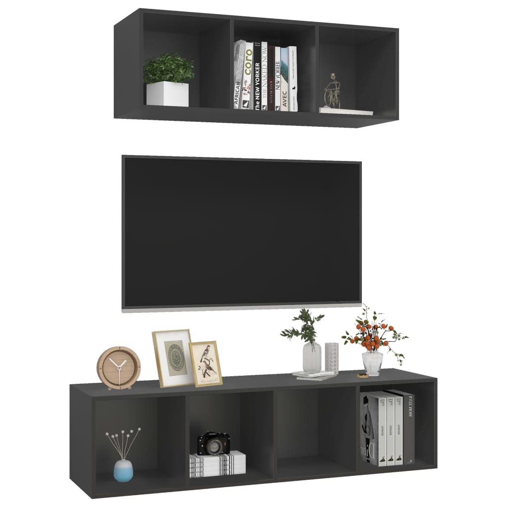 Set Porta TV 2 pz in Truciolato Grigio 