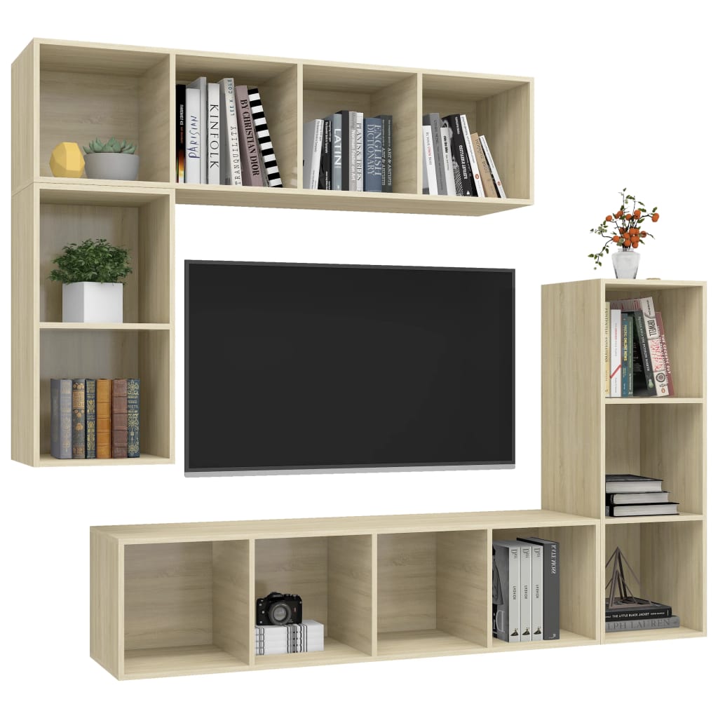 Set di Mobili Porta TV 4 pz Rovere Sonoma in Legno Multistrato cod mxl 13646