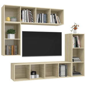 Set di Mobili Porta TV 4 pz Rovere Sonoma in Legno Multistrato cod mxl 13646