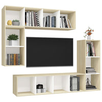 Set Porta TV 4 pz Bianco e Rovere Sonoma in Truciolato