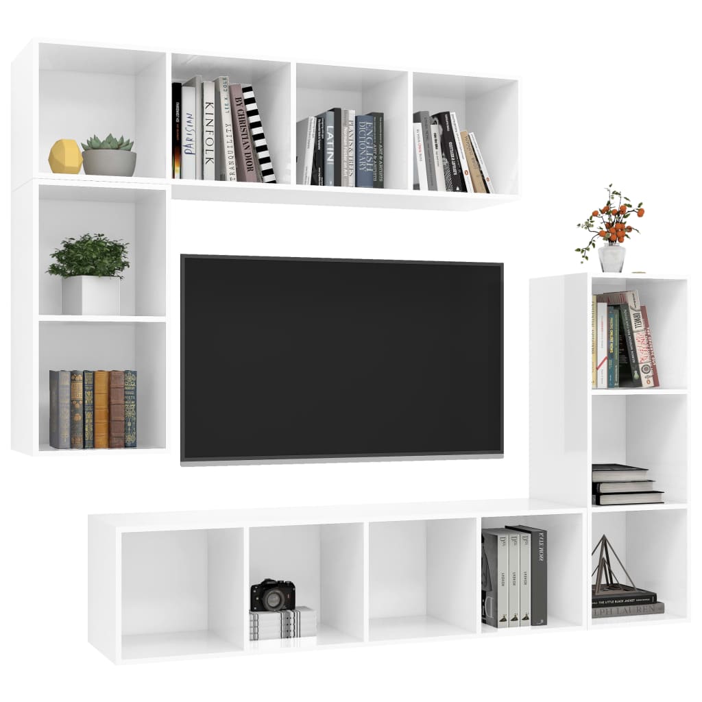 Set di Mobili Porta TV 4 pz Bianco Lucido in Legno Multistrato cod mxl 37157