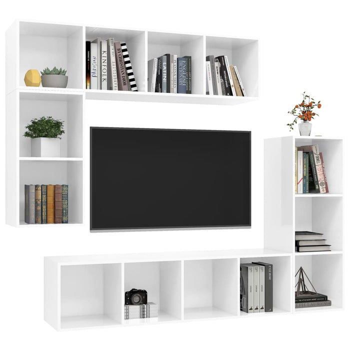 Set di Mobili Porta TV 4 pz Bianco Lucido in Legno Multistrato 3079823