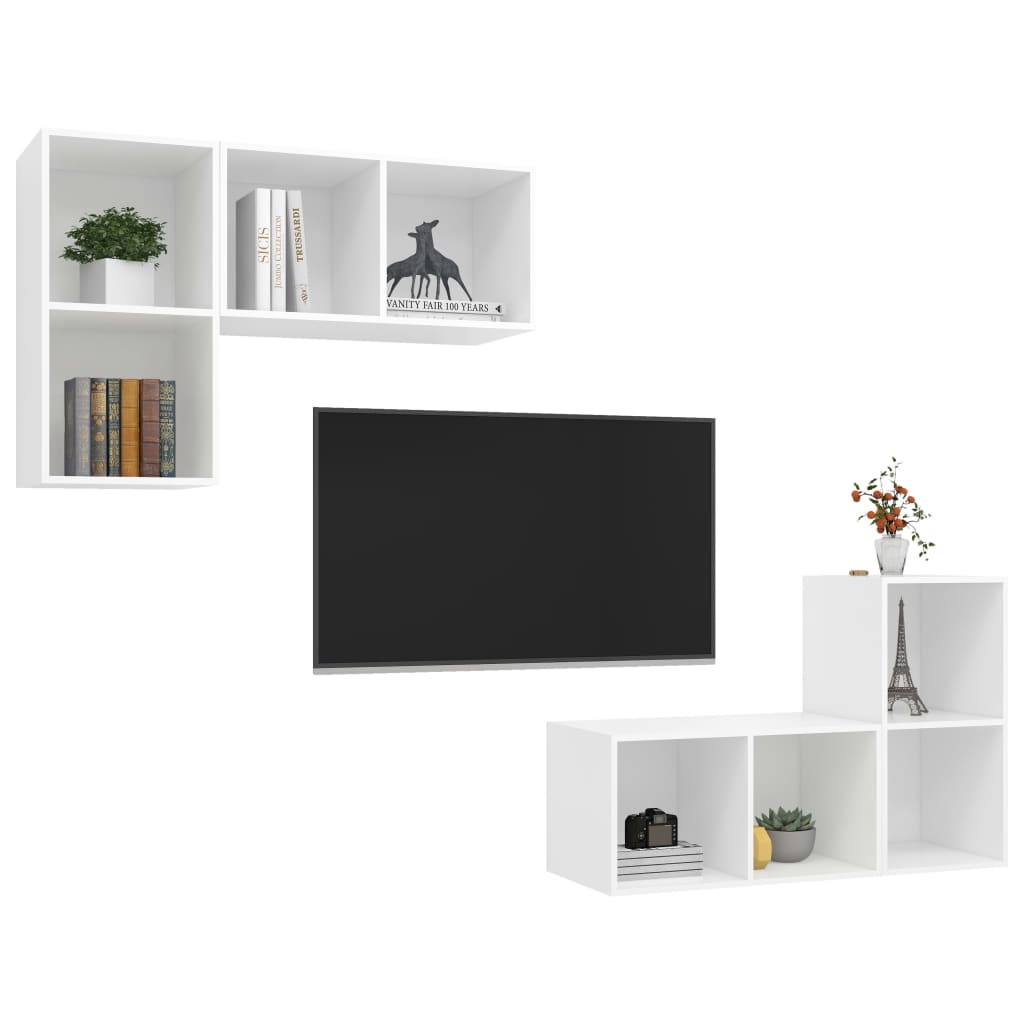 Mobili TV a Parete 4 pz Bianco in Legno Multistrato 3079835