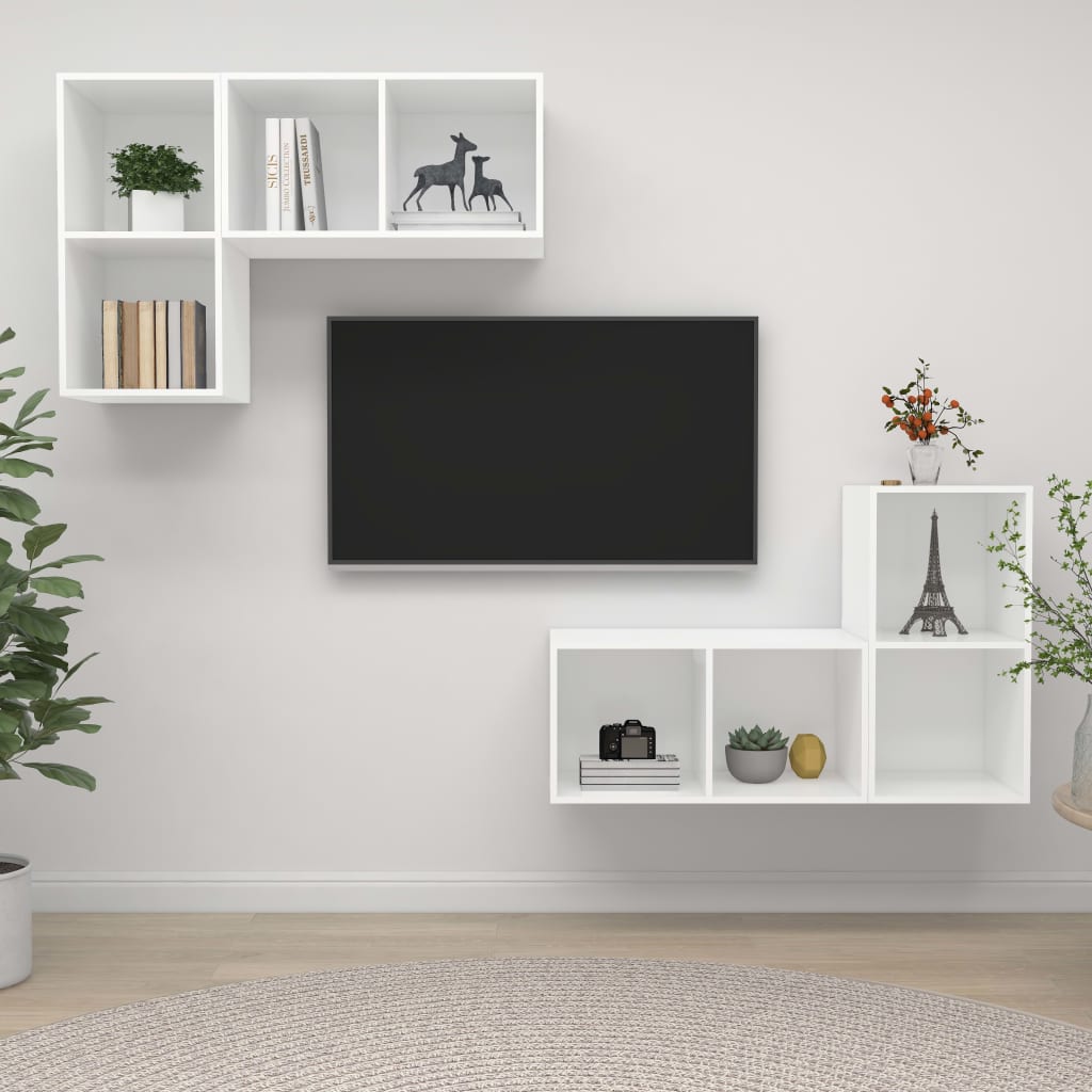 Mobili TV a Parete 4 pz Bianco in Legno Multistrato 3079835