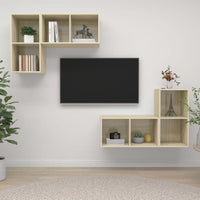 Mobile TV a Parete 4 pz Rovere Sonoma in Truciolato 3079838