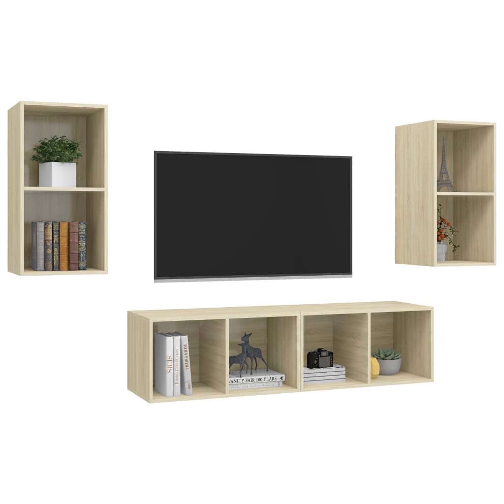 Mobile TV a Parete 4 pz Rovere Sonoma in Truciolato 3079874