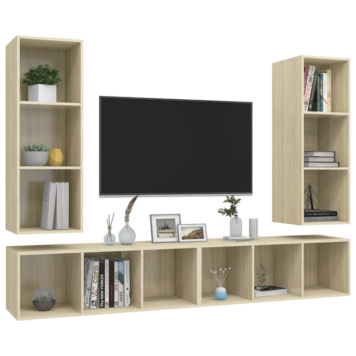 Mobile TV a Parete 4 pz Rovere Sonoma in Truciolato 3079883