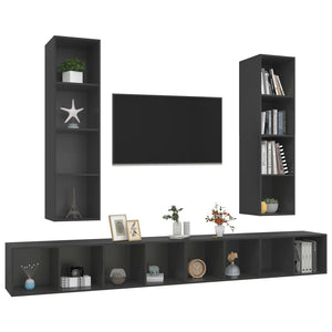 Mobile TV a Parete 4 pz Grigio in Legno Multistrato 3079891